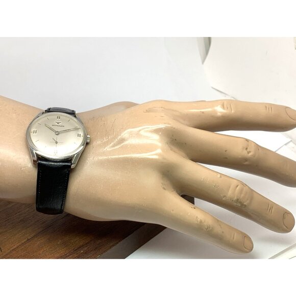 Wittnauer Mens Watch Vintage Swiss Hand Wind Silver Dial 33mm Black Leather Band - Picture 6 of 16